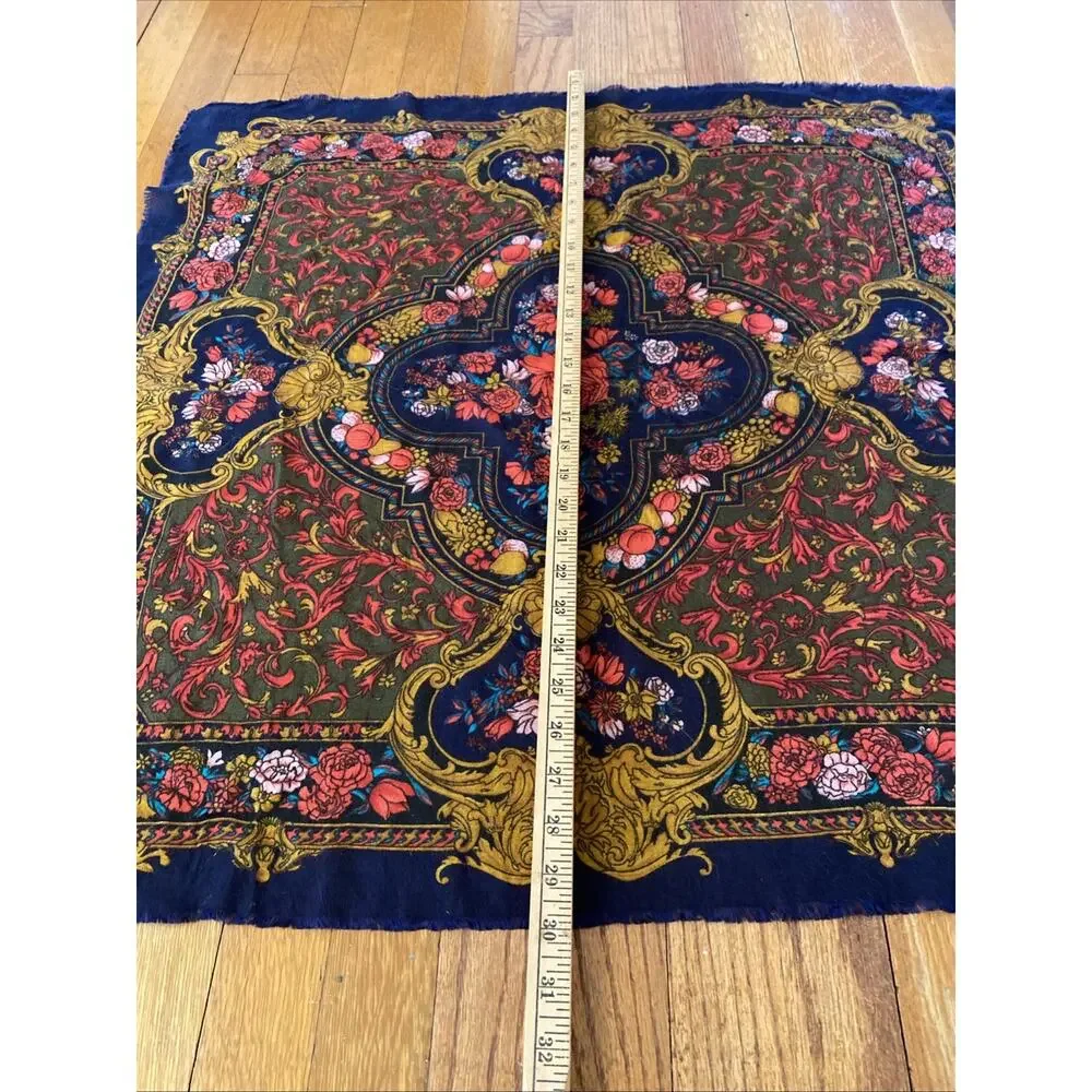 Vintage Challis By Berkshire Scarf Japan Floral Acrylic Fringe Classic Paisley